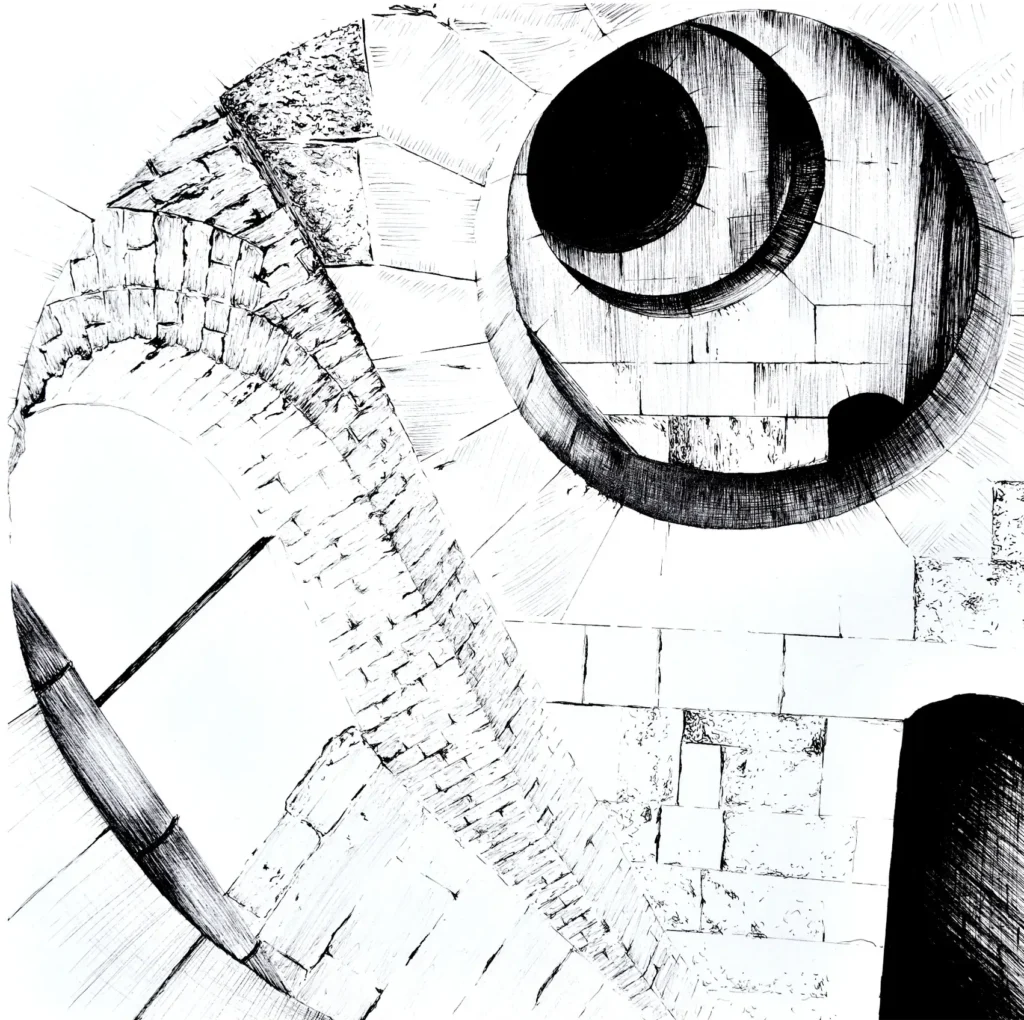 "Graphic geometric pen drawing of the structure inside st pauls dome"