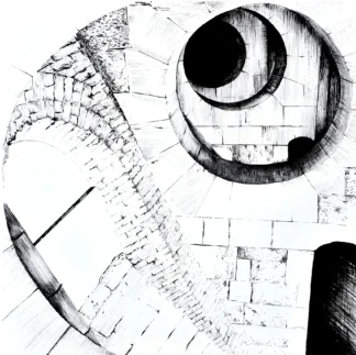 "Graphic geometric pen drawing of the structure inside st pauls dome"