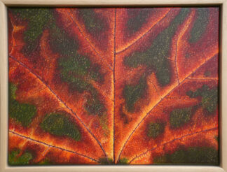 "Bright and colorful realistic painting of maple leaf"
